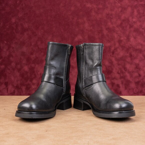 Steve Madden Women Archie Black Leather Harness Moto Biker Ankle Boots sz 7 - Picture 3 of 8